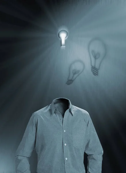 抽象的な考え3Dアート壁紙電球のアイデアを持つ男 — ストック写真