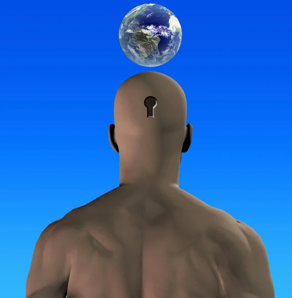 Illustration Man Lock His Head Earth — Stock Photo, Image