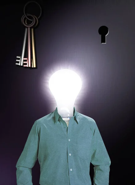 Abstract Thoughts Art Wallpaper Man Light Bulb Idea — Zdjęcie stockowe