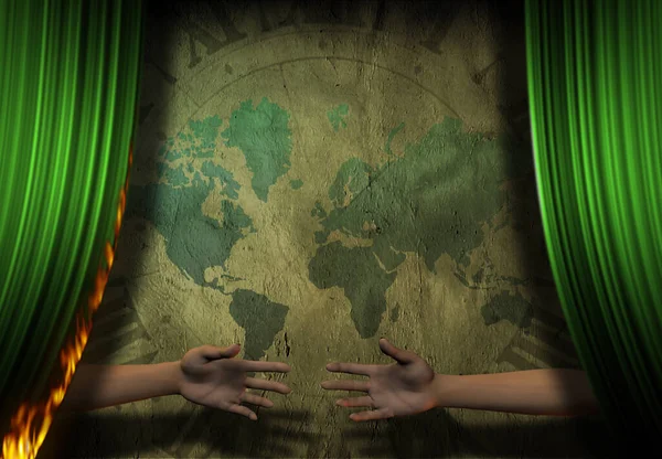Grungy Mapa Terra Verde Parede Para Fundo — Fotografia de Stock