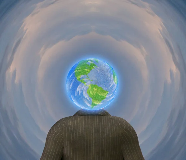 Human Head Earth Cloudy Background — Stock Photo, Image