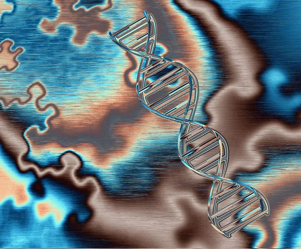 Dna Sträng Och Pusselbitar Rendering — Stockfoto