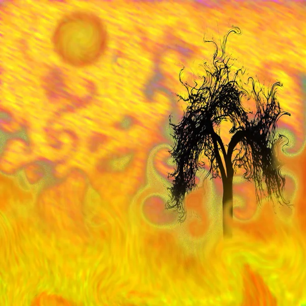 Obraz Abstrakcyjny Krajobraz Drzewem Jasnym Słońcem — Zdjęcie stockowe