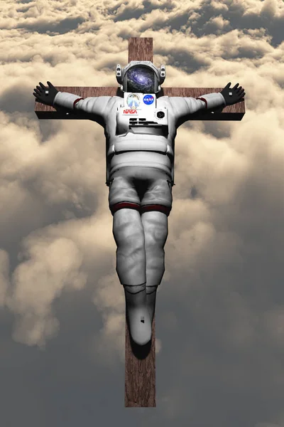 Korsfäst Astronaut Himlen Rendering — Stockfoto