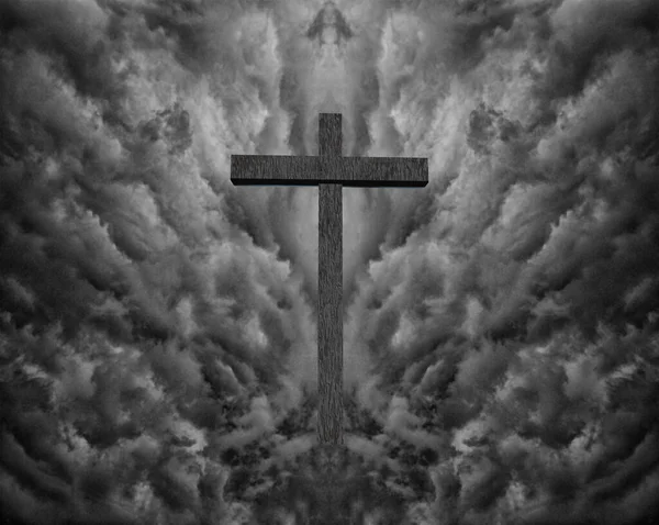 Kreuz Surrealen Himmel Darstellung — Stockfoto