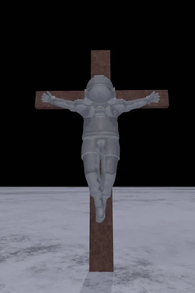 Astronauta Crucificado Num Planeta Árido Renderização — Fotografia de Stock