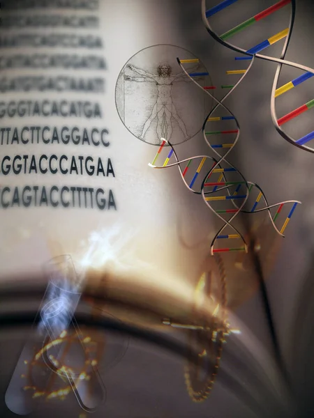 Sfondo Luminoso Con Dna Libro Spazio Testo — Foto Stock