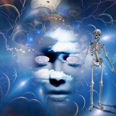 computer graphic design art, human look in space, future vision