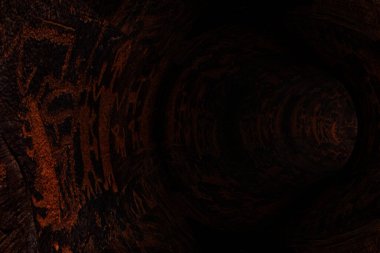 İlkel çizimlerin olduğu soyut bir tünel. 3d oluşturma.