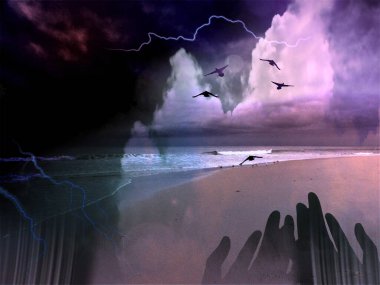 3d rendering of an open space with ocean view