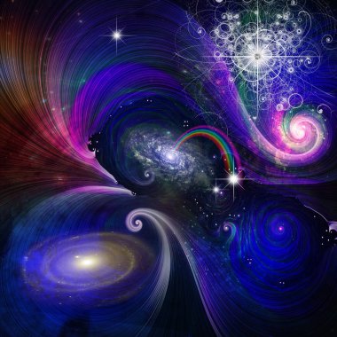 Digital abstract background with hands in space