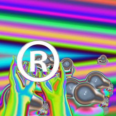 Kayıtlı bir fikir. Ampullü kayıtlı semboller. 3d oluşturma.