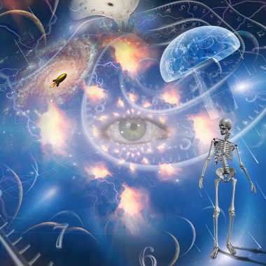 computer graphic design art, human look in space, future vision