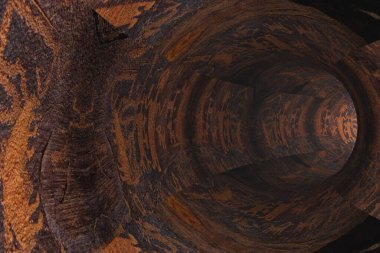 Duvarında tarih öncesi çizimler olan soyut bir tünel..