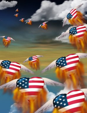 Kalpli ve Amerikan bayrağıyla soyut renkli arka plan