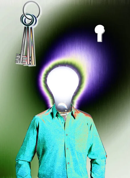 Abstract Thoughts Art Wallpaper Man Light Bulb Idea — 스톡 사진