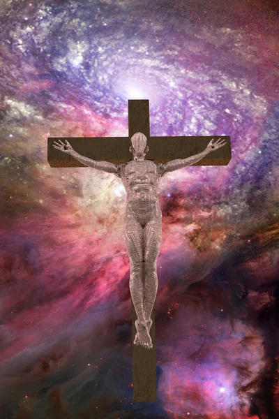 Crucified Cyborg Space Rendering — Stock Photo, Image