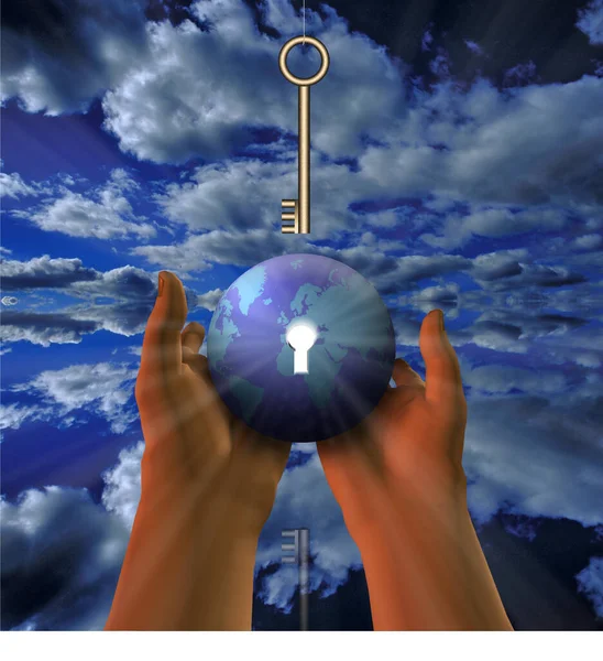 World Lock Key Rendering — Stock Photo, Image