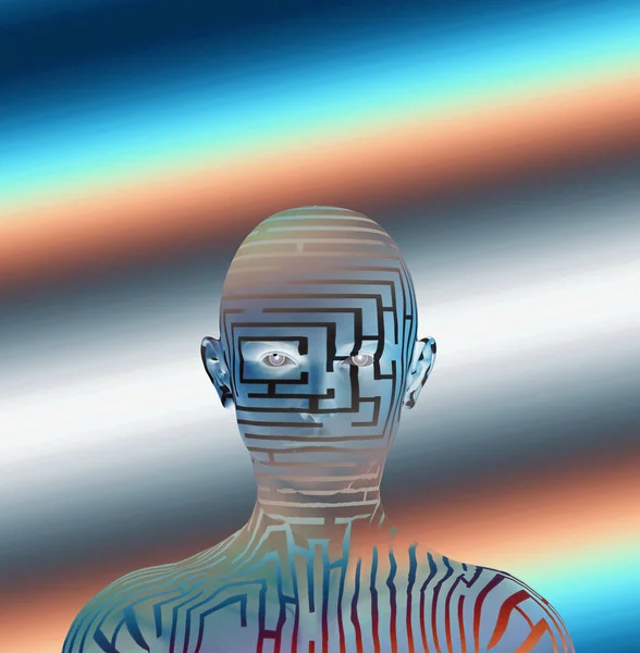 Abstract Vivid Conceptual Illustration Human Head Maze Background — Stock Fotó