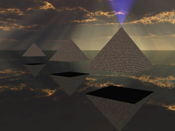 Pyramids Text Hovering Sky Surreal Scene — Stock Photo, Image