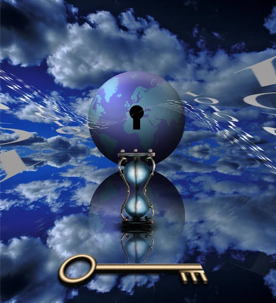 Binary Earth Key Hourglass Rendering — Stock Photo, Image