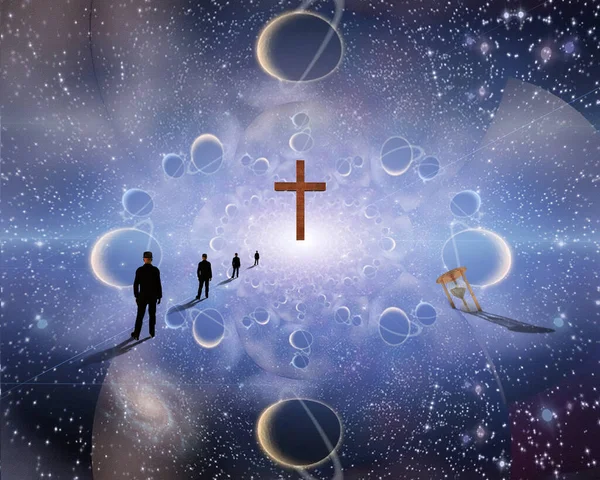 Man Cross Endless Space Rendering — Stock Photo, Image