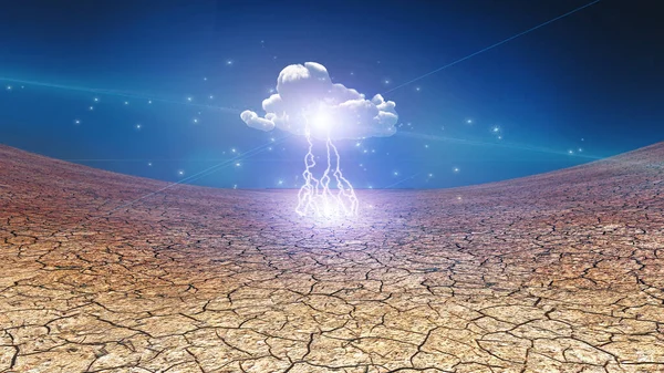 Trockene Rissige Erde Mit Einzelnen Gewitterwolken Darstellung — Stockfoto
