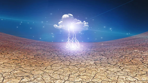 Tierra Seca Agrietada Con Una Sola Nube Tormenta Renderizado — Foto de Stock