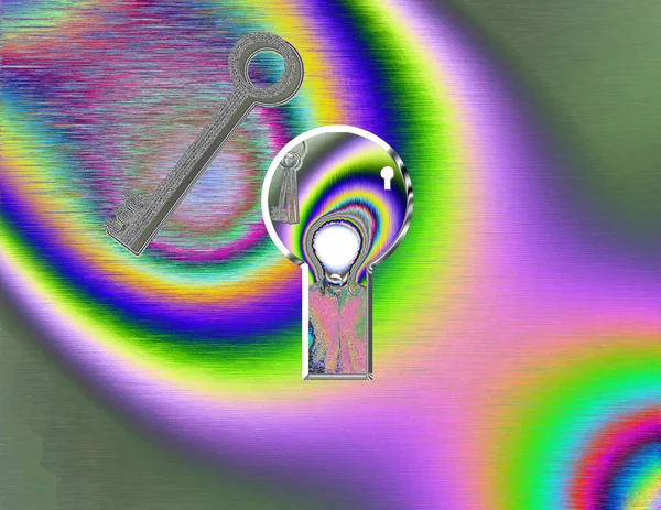 鍵穴から見ると電球の頭をした男が見える 超現実的なイメージ 3Dレンダリング — ストック写真
