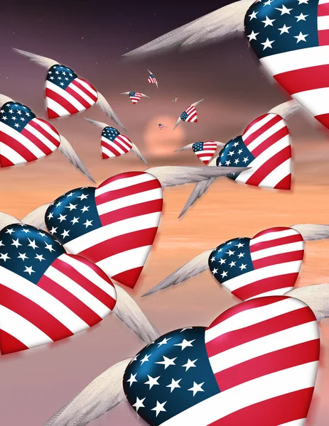 Kalpli ve Amerikan bayrağıyla soyut renkli arka plan