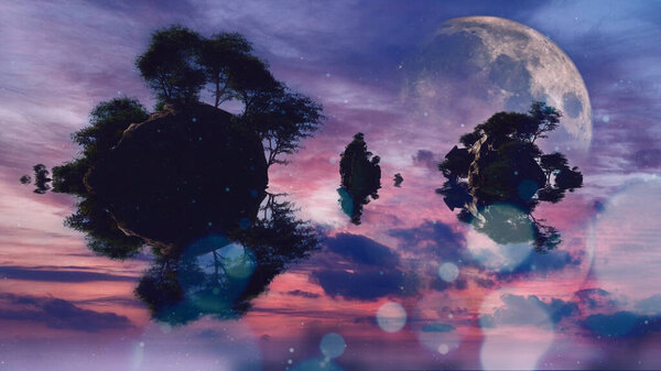 Острова в небе в полнолуние.