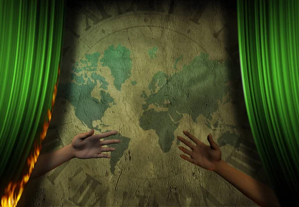 Grungy Green Earth Map Wall Background — Fotografia de Stock
