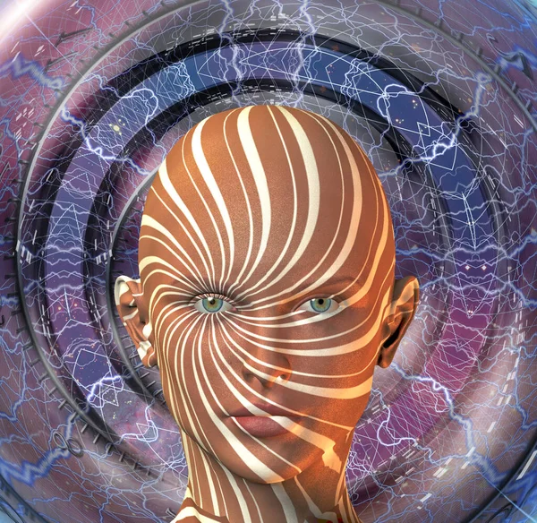 Renderowanie Ludzkiej Twarzy Mandala Zmniejszone Rozmiary — Zdjęcie stockowe