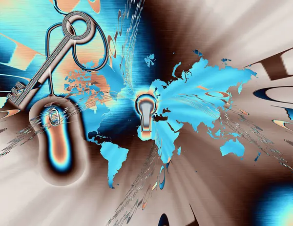 Kili Anahtar Bilgisayar Faresi Dünya Haritası Oluşturma — Stok fotoğraf