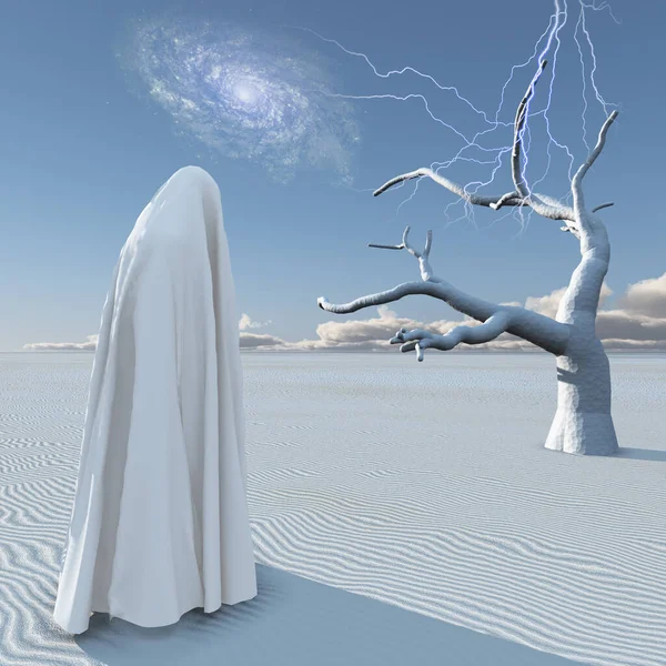 Ilustrace Fantasy Scény Krásným Andělem Mrtvým Stromem — Stock fotografie