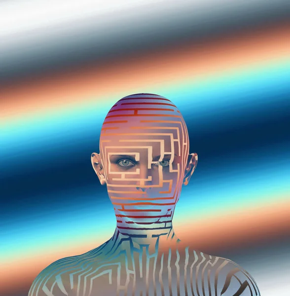 Abstract Vivid Conceptual Illustration Human Head Maze Background — Stockfoto