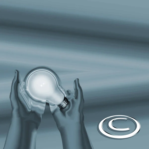 保護された考え 電球と著作権記号 3Dレンダリング — ストック写真