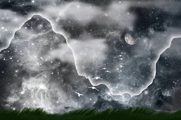 Yıldızlı Bir Gece Gökyüzü Bir Dağ Tarlasında — Stok fotoğraf