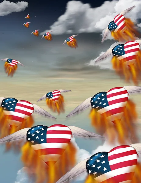 抽象的なカラフルな背景とハートとアメリカ国旗 — ストック写真