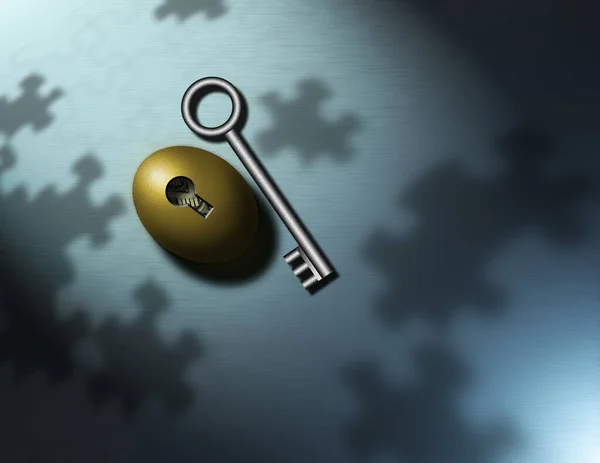 Schlüssel Zum Wohlstand Goldenes Nest Mit Schlüsselloch Rendering — Stockfoto