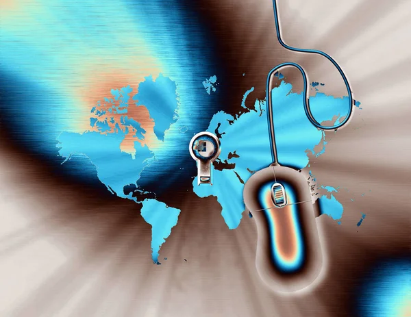 Mouse Computer Mappa Del Mondo Buco Della Serratura Serratura Mondiale — Foto Stock