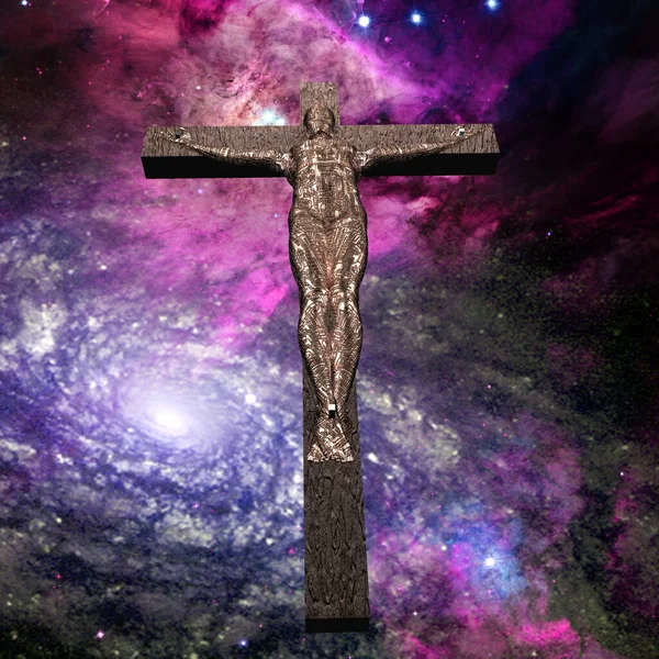 Cyborg Crucificado Espacio Renderizado — Foto de Stock