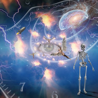 computer graphic design art, human look in space, future vision