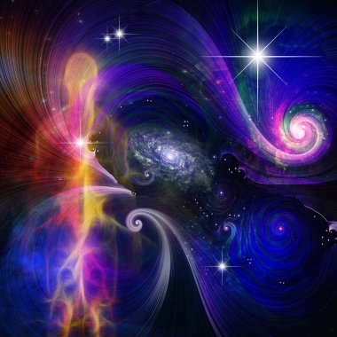 Digital abstract background with hands in space