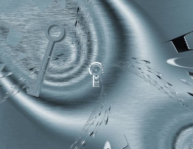 Anahtar ve ikili kod anahtar deliğinden. Veri güvenliği. 3d oluşturma.