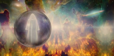 Uzayda kutsal bir adam. 3d oluşturma.