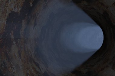 Kirli duvarları yıpranmış soyut bir tünel.