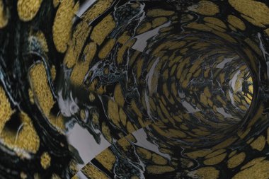 Renkli duvarları olan soyut bir tünel. 3B görüntüleme.