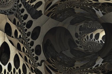 Duvarlarında süs desenleri olan soyut bir tünel..