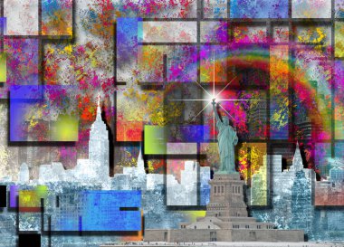 Çeşitli boyut ve renklerde farklı şekillere sahip soyut arkaplan